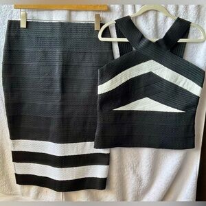 New York & Company Black and White Blouse and Knee-Length Pencil Skirt